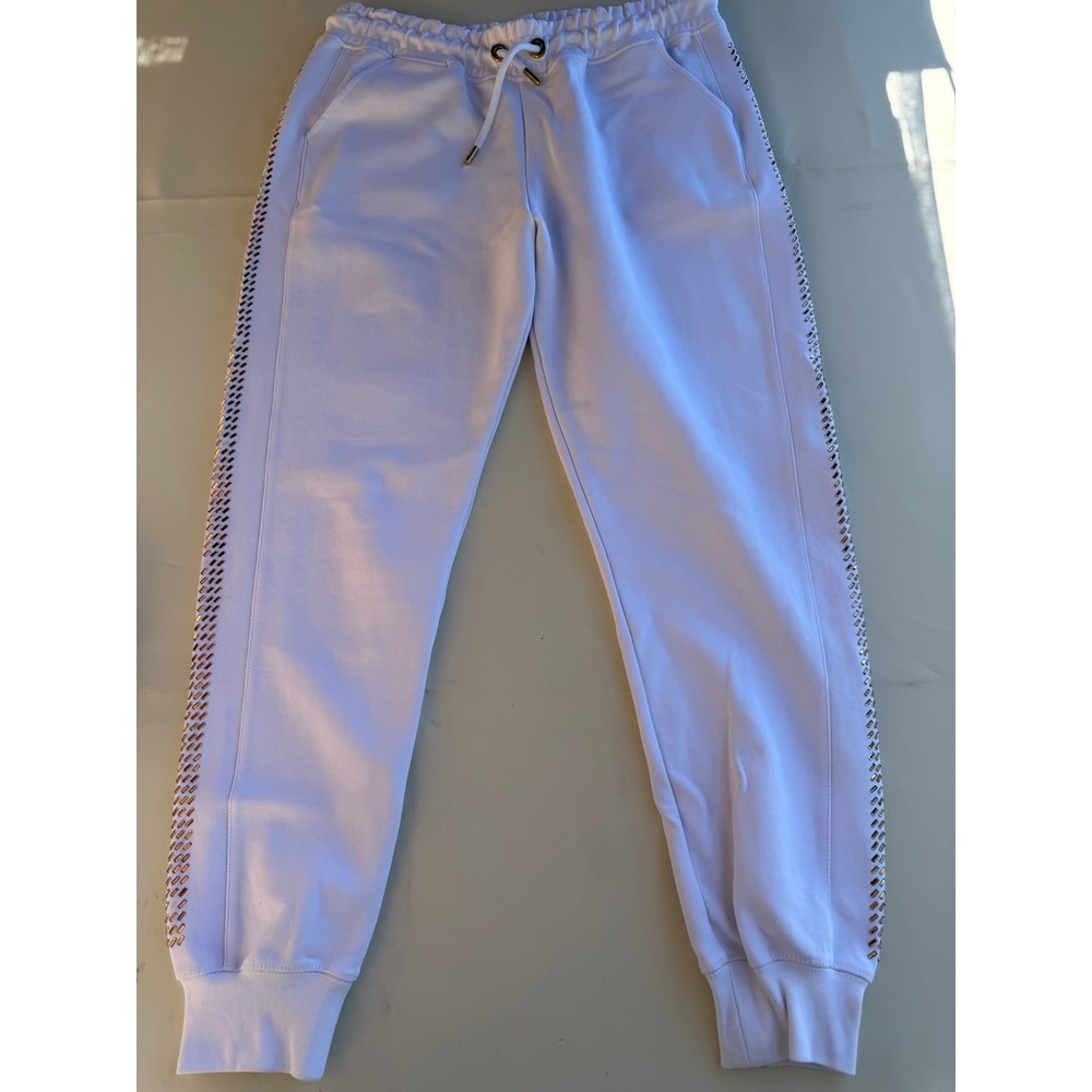 19V69 Italia Versace Milano White Gold Studded Joggers Sweatpants Large